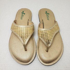 Softior Gold Slip-On Thong Flat Sandals Sz 6